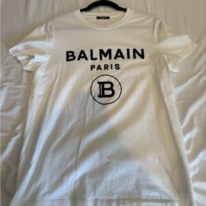 Balmain Logo White T Shirt size M